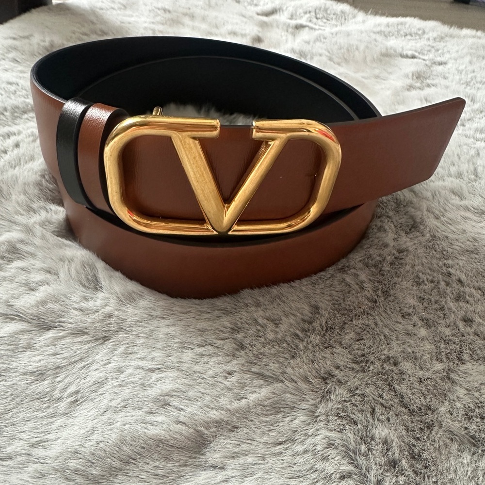 Valentino Brown and Black Belt with Gold Buckle